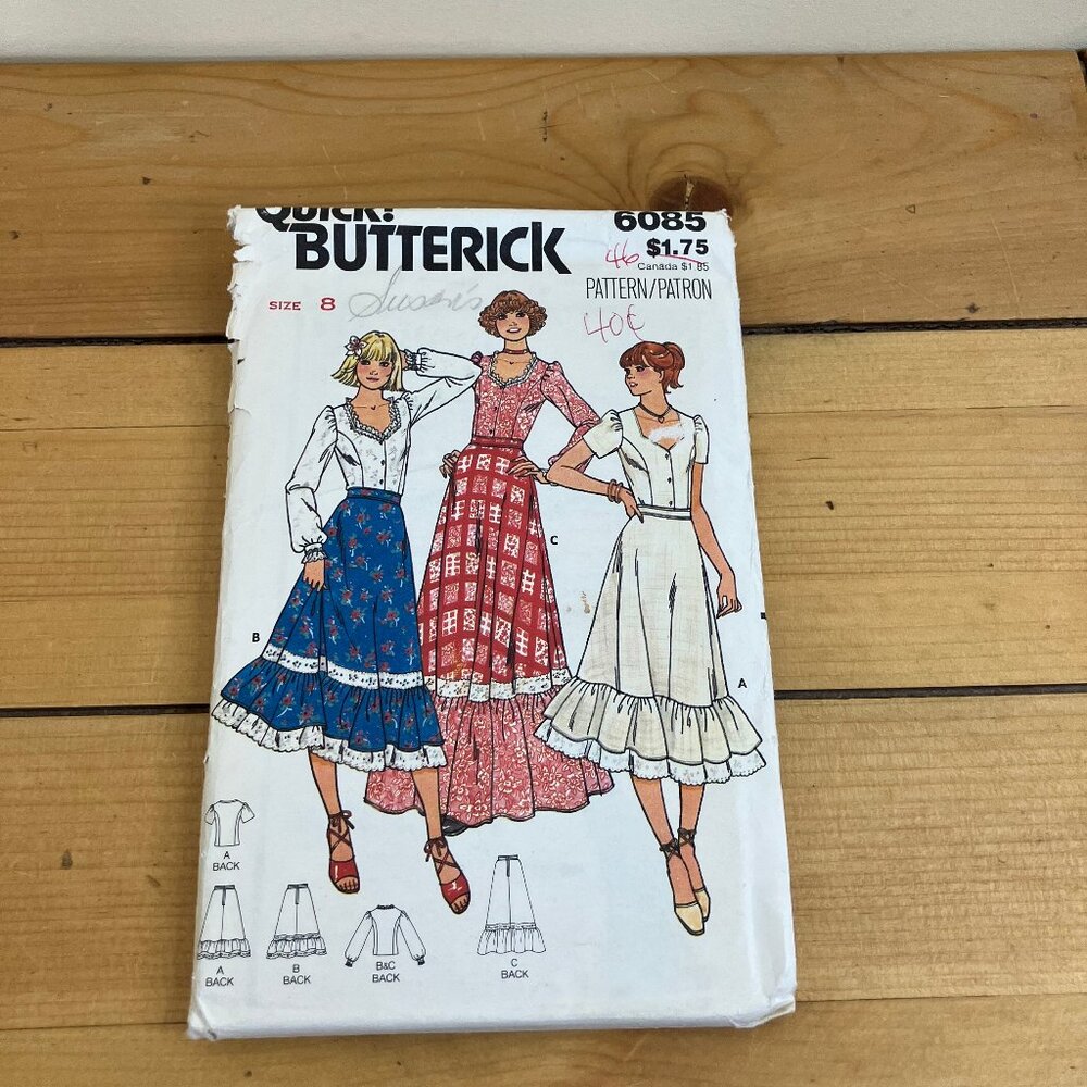 Prairie Peasant Maxi Skirt & Top Sewing Pattern Butterick 6085 Vintage 70s Uncut